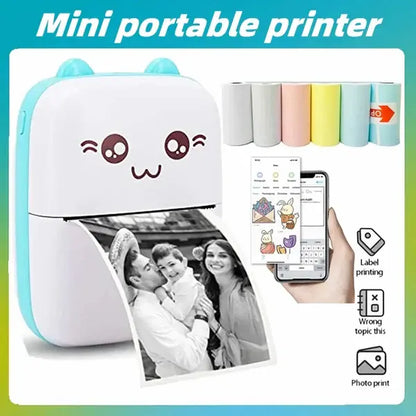 🖨️ Mini Imprimante BLEUE Portable Bluetooth – Photos & Étiquettes sans Encre