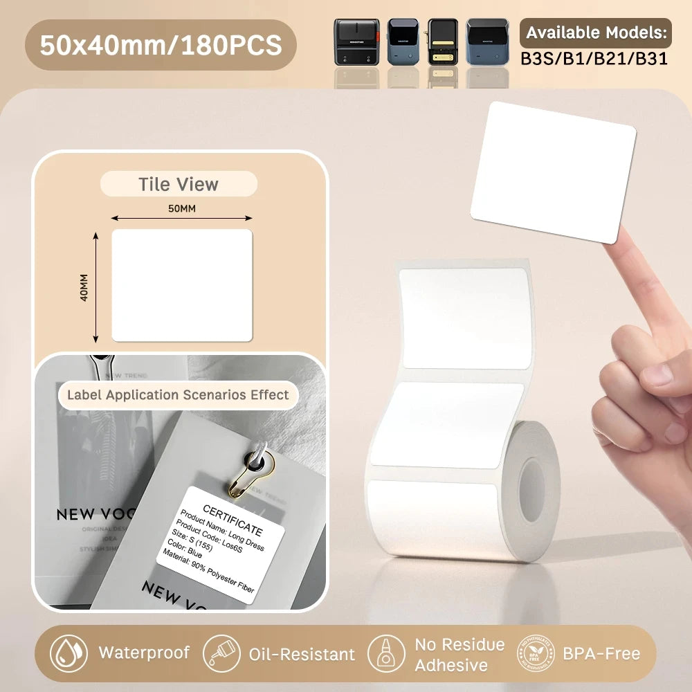 Papier Thermique Autocollant 50mm – Lot de 5 Recharges Premium Compatibles Imprimante PrintyCat