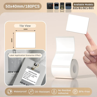 Papier Thermique Autocollant 50mm – Lot de 5 Recharges Premium Compatibles Imprimante PrintyCat