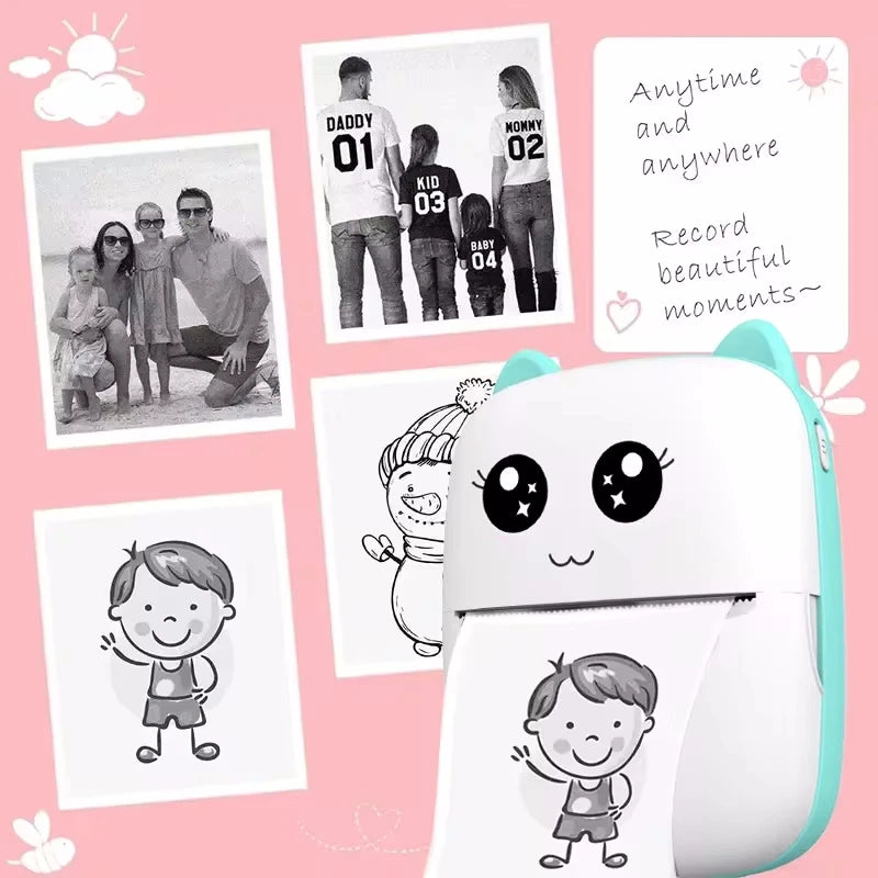 🖨️ Mini Imprimante BLEUE Portable Bluetooth – Photos & Étiquettes sans Encre