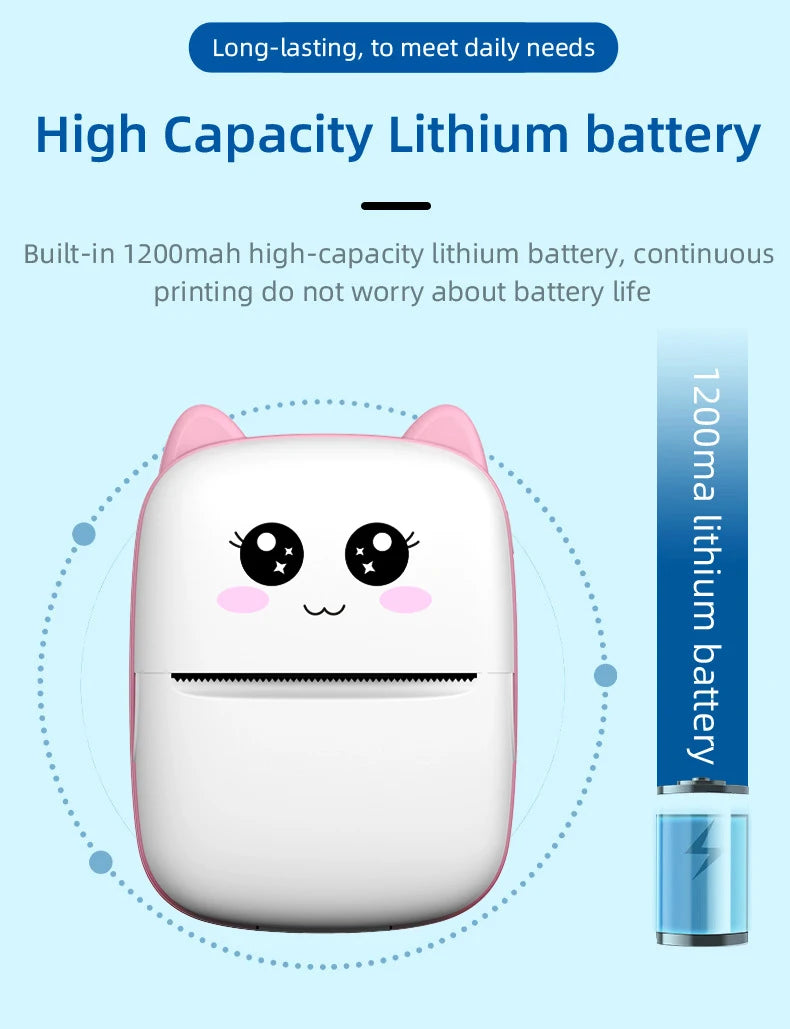 🖨️ Mini Imprimante BLEUE Portable Bluetooth – Photos & Étiquettes sans Encre